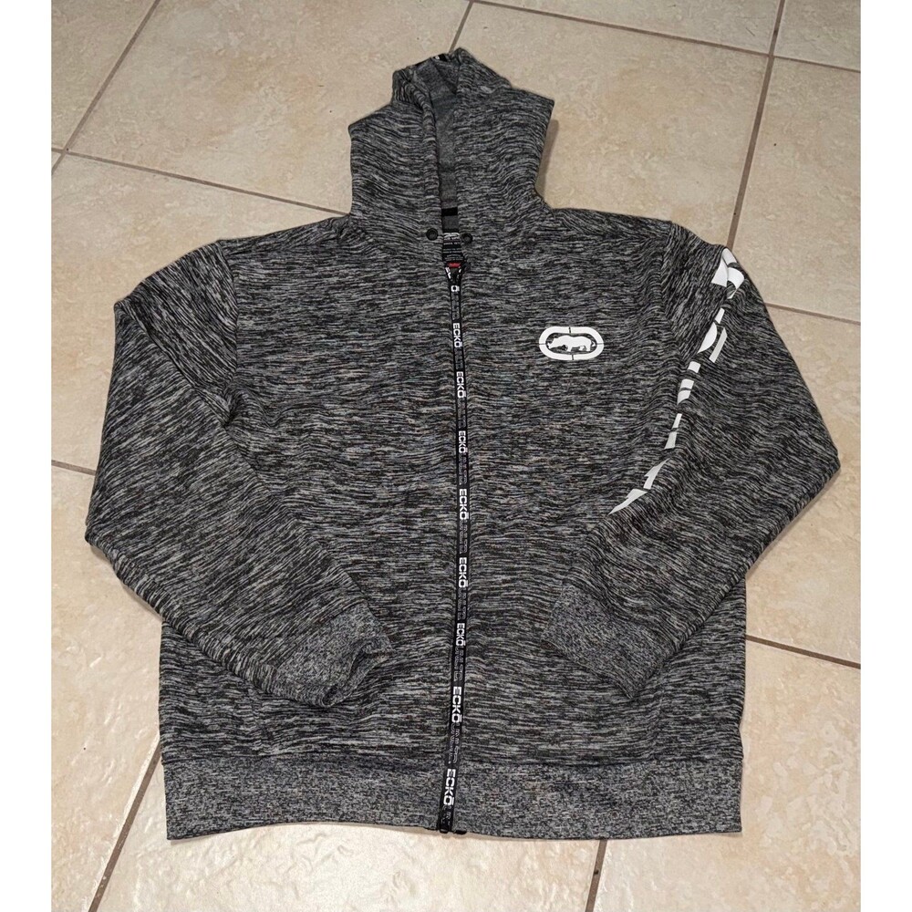 ECKO UNLTD Men's Gray Speckled Full Zip Hoodie |  Rhino Logo | Y2K Streetwear